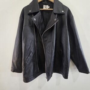 Princess Polly Next In Line Oversized Faux Leather Jacket Full Zip Size Sm/med